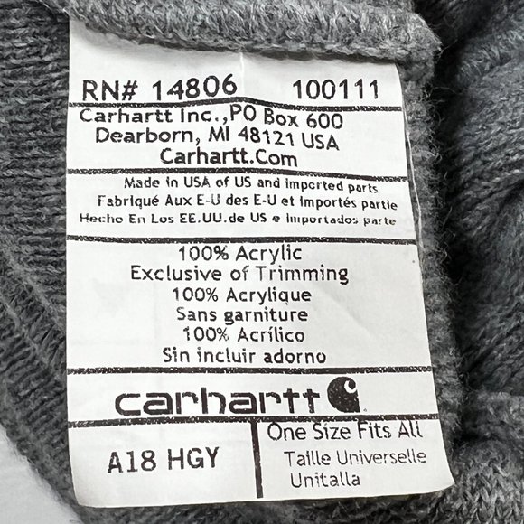 Carhartt Knit Cuffed Beanie Hat Gray A18 Watch Classic Winter Embroidered Logo - Picture 2 of 4